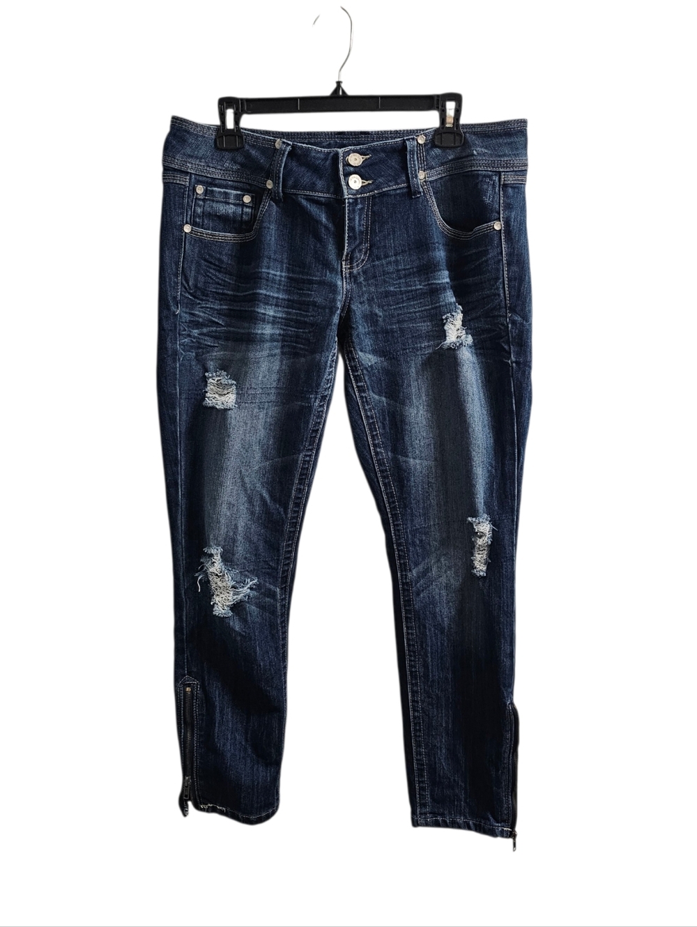 Almost Famous Y2K Distressed Skinny Jeans Size 13 Low Rise Dark Wash